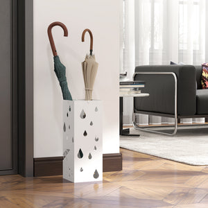 Schirmständer mit 4 Haken und Tropfschale aus Stahl weiss