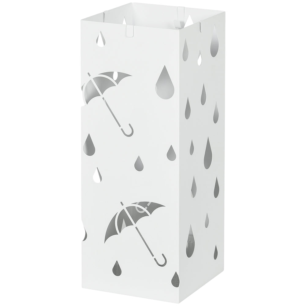 Schirmständer mit 4 Haken und Tropfschale aus Stahl weiss