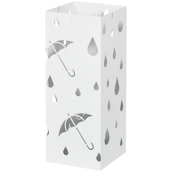 Schirmständer mit 4 Haken und Tropfschale aus Stahl weiss
