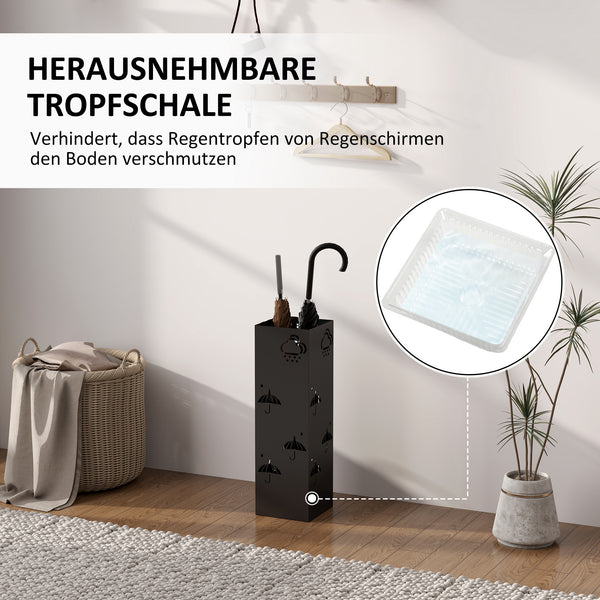 Schirmständer mit Haken und Tropfblech Design Metall schwarz