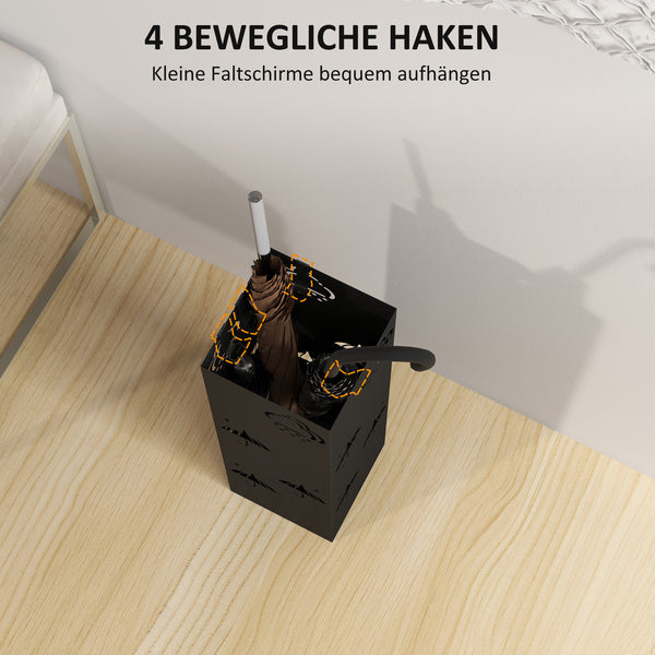 Schirmständer mit Haken und Tropfblech Design Metall schwarz