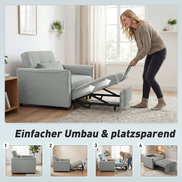 Schlafsessel ausziehbar mit verstellbarer Rückenlehne grau