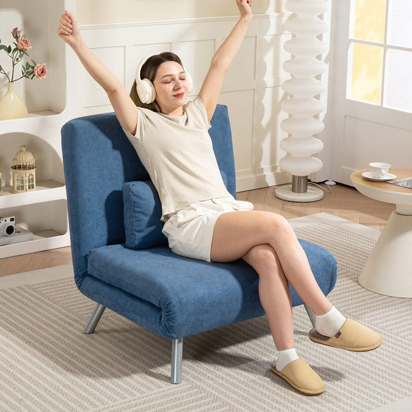 Schlafsessel mit Bettfunktion Gästebett Stoffbezug blau