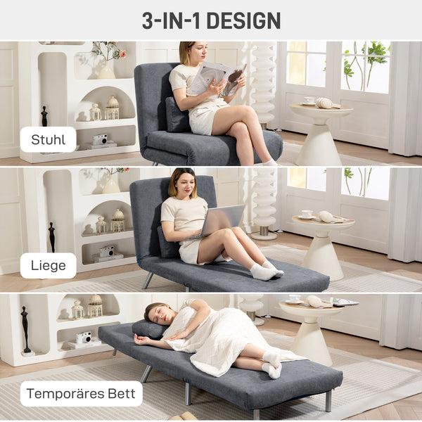 Schlafsessel mit Bettfunktion Gästebett Stoff dunkelgrau
