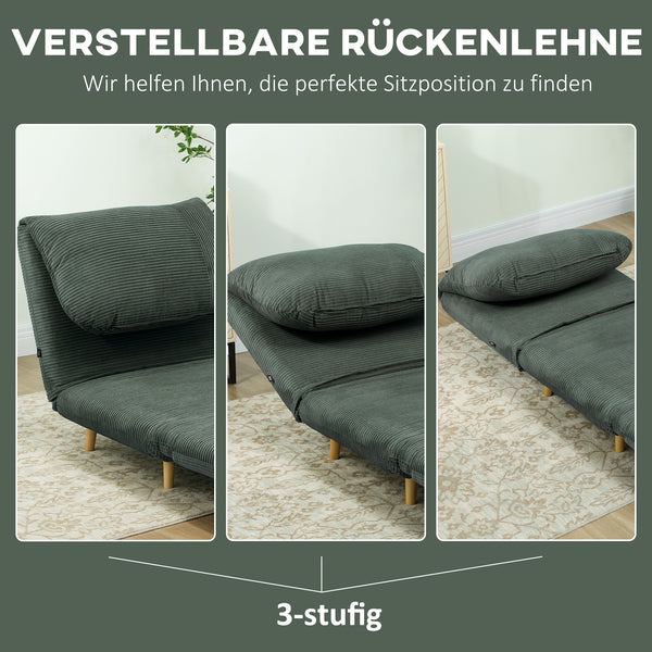 Schlafsessel mit Bettfunktion Gästebett Cord verstellbare Kopfstütze grün