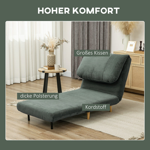 Schlafsessel mit Bettfunktion Gästebett Cord verstellbare Kopfstütze grün