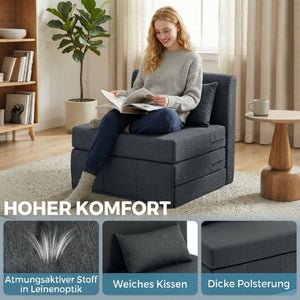 Schlafsessel Schlafsofa Gästebett klappbar Leinenoptik dunkelgrau