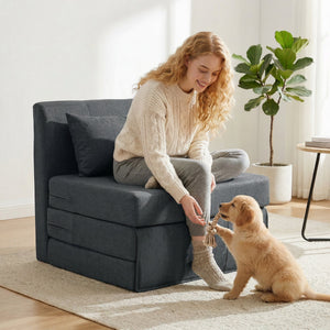 Schlafsessel Schlafsofa Gästebett klappbar Leinenoptik dunkelgrau