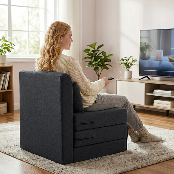 Schlafsessel Schlafsofa Gästebett klappbar Leinenoptik dunkelgrau