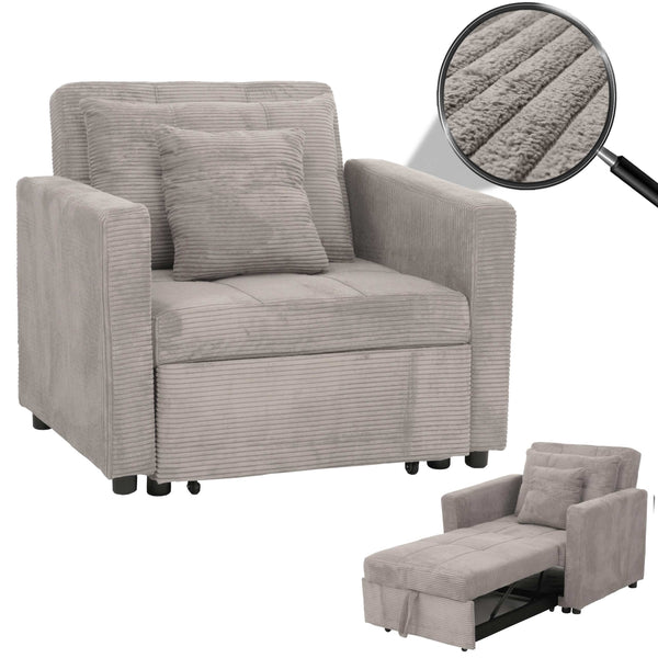 Schlafsessel Klappsessel Gästebett Relaxsessel Liegefläche 200x100cm Cord hellgrau