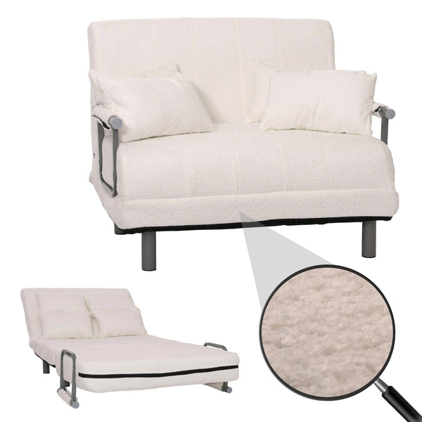 Schlafsessel Klappsessel Schlafsofa Gästebett Liegefläche 190x100cm Bouclé creme