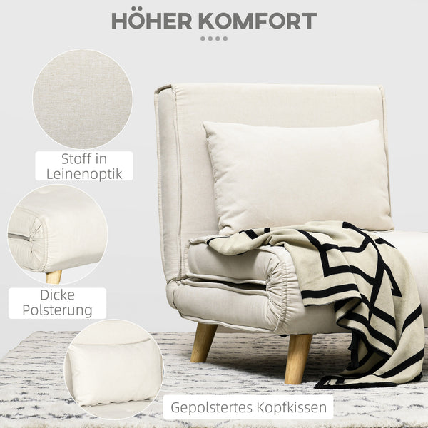 Schlafsessel verstellbar bis 120kg Leinenoptik creme