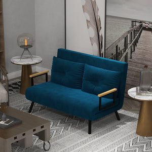 Schlafsofa 2-Sitzer Samt mit Kissen und Schlaffunktion blau