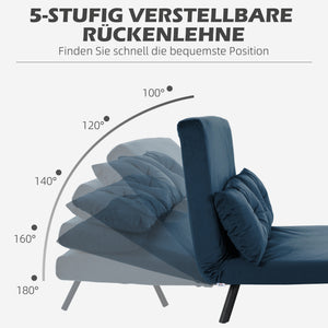 Schlafsofa 2-Sitzer Samt mit Kissen und Schlaffunktion blau
