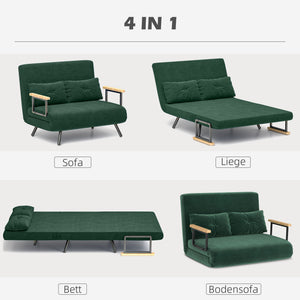 Schlafsofa 2-Sitzer Samt mit Schlaffunktion und Kissen grün