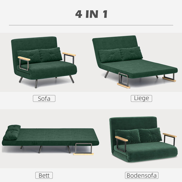 Schlafsofa 2-Sitzer Samt mit Schlaffunktion und Kissen grün