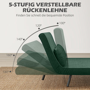 Schlafsofa 2-Sitzer Samt mit Schlaffunktion und Kissen grün