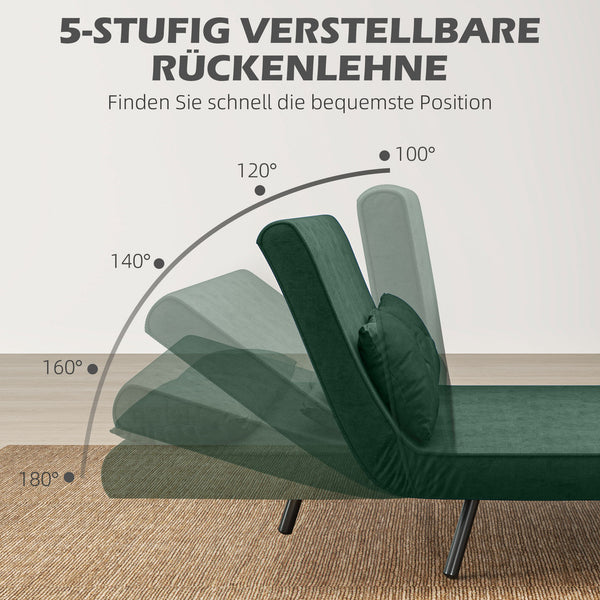 Schlafsofa 2-Sitzer Samt mit Schlaffunktion und Kissen grün