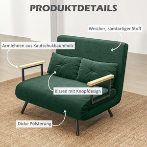 Schlafsofa 2-Sitzer Samt mit Schlaffunktion und Kissen grün