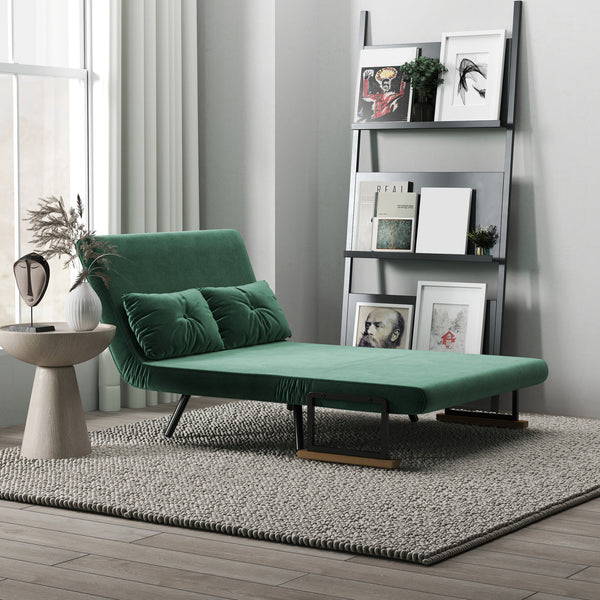 Schlafsofa 2-Sitzer Samt mit Schlaffunktion und Kissen grün