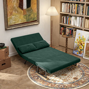 Schlafsofa 2-Sitzer Samt mit Schlaffunktion und Kissen grün
