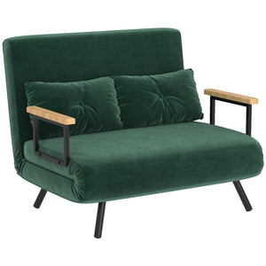 Schlafsofa 2-Sitzer Samt mit Schlaffunktion und Kissen grün