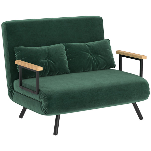 Schlafsofa 2-Sitzer Samt mit Schlaffunktion und Kissen grün