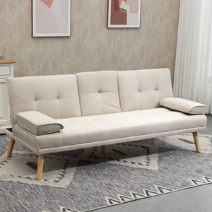 Schlafsofa 3-Sitzer mit neigbarer Rückenlehne und Klapptisch beige