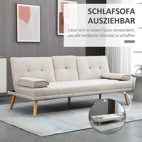Schlafsofa 3-Sitzer mit neigbarer Rückenlehne und Klapptisch beige