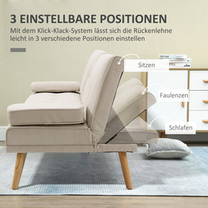 Schlafsofa 3-Sitzer mit neigbarer Rückenlehne und Klapptisch beige