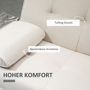 Schlafsofa 3-Sitzer mit neigbarer Rückenlehne und Klapptisch beige