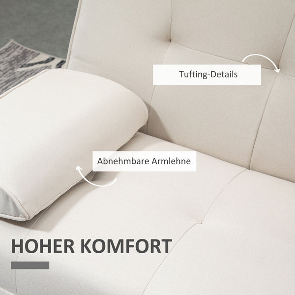 Schlafsofa 3-Sitzer mit neigbarer Rückenlehne und Klapptisch beige