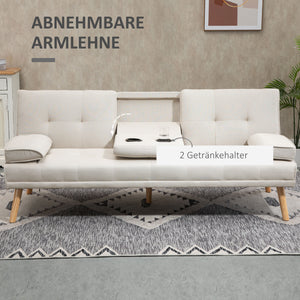 Schlafsofa 3-Sitzer mit neigbarer Rückenlehne und Klapptisch beige