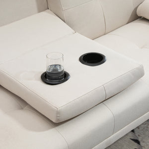 Schlafsofa 3-Sitzer mit neigbarer Rückenlehne und Klapptisch beige