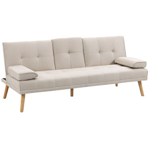 Schlafsofa 3-Sitzer mit neigbarer Rückenlehne und Klapptisch beige