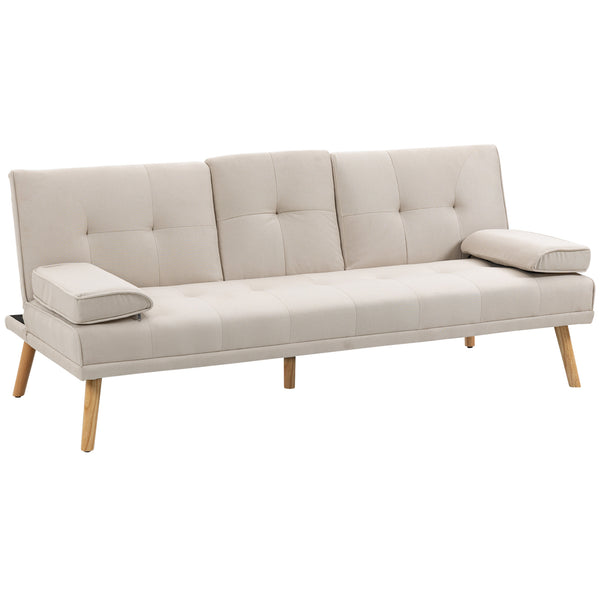 Schlafsofa 3-Sitzer mit neigbarer Rückenlehne und Klapptisch beige