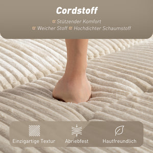 Schlafsofa 2-Sitzer mit Kissen und Seitentaschen Cordbezug cremeweiss