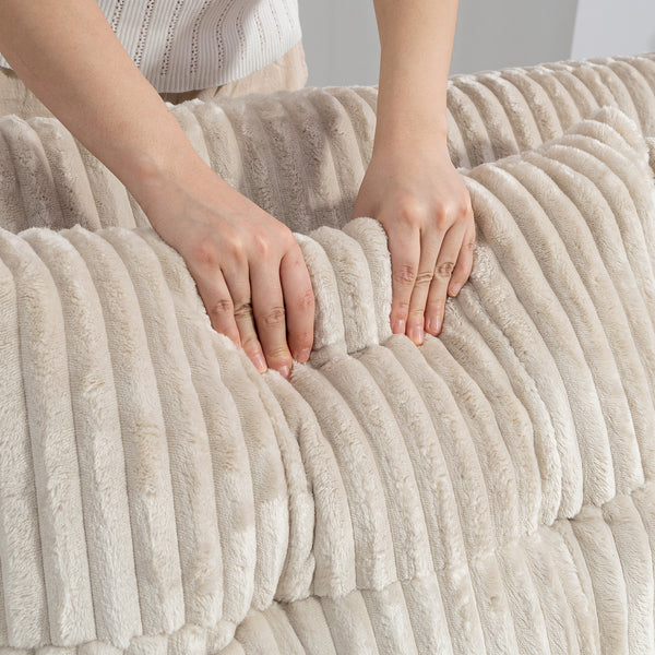 Schlafsofa 2-Sitzer mit Kissen und Seitentaschen Cordbezug cremeweiss