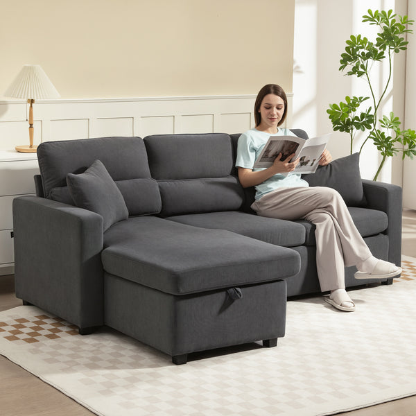 Schlafsofa Ecksofa mit Bettfunktion und Stauraum dunkelgrau