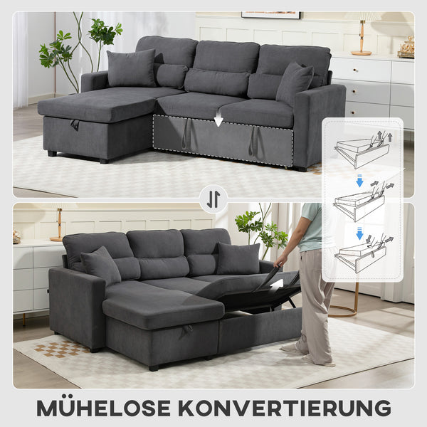 Schlafsofa Ecksofa mit Bettfunktion und Stauraum dunkelgrau