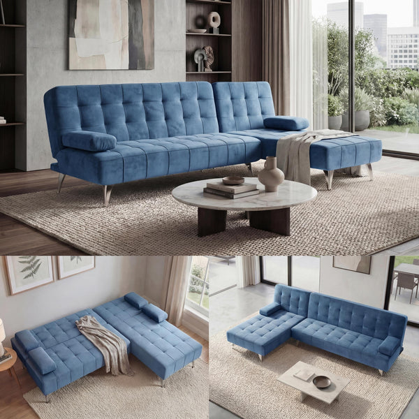 Schlafsofa Couch Ecksofa Liegefläche links/rechts Schlaffunktion 236cm Samt blau
