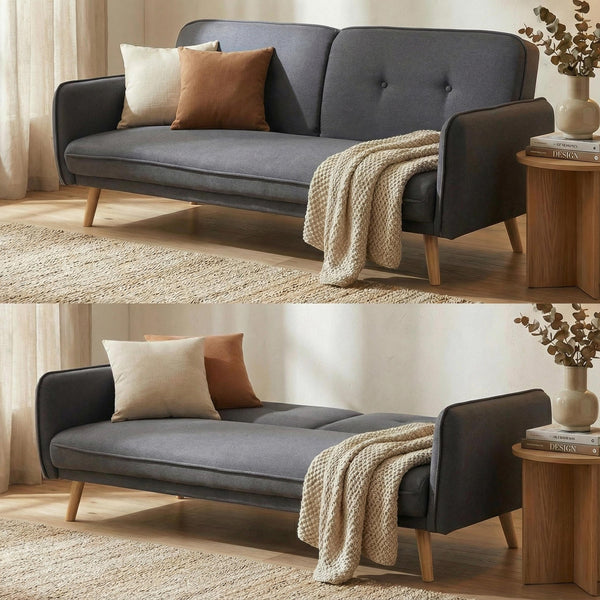 Schlafsofa Couch Klappsofa Gästebett Bettsofa Schlaffunktion 185cm anthrazit-grau