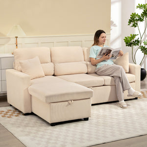 Schlafsofa L-Form mit Bettfunktion und Stauraum beige