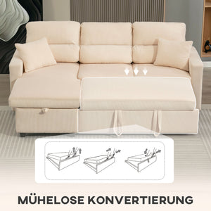 Schlafsofa L-Form mit Bettfunktion und Stauraum beige