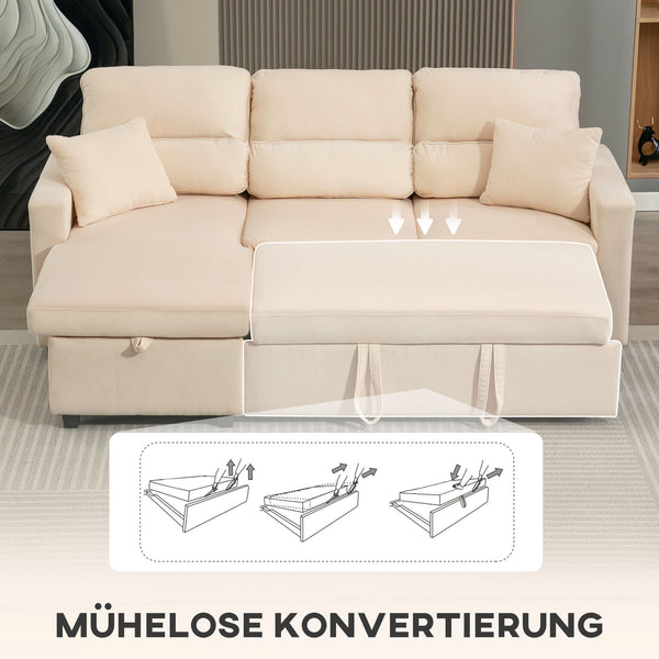 Schlafsofa L-Form mit Bettfunktion und Stauraum beige