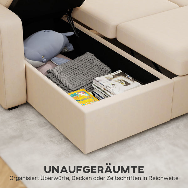 Schlafsofa L-Form mit Bettfunktion und Stauraum beige