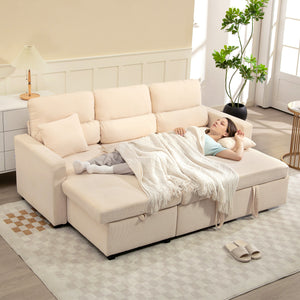 Schlafsofa L-Form mit Bettfunktion und Stauraum beige