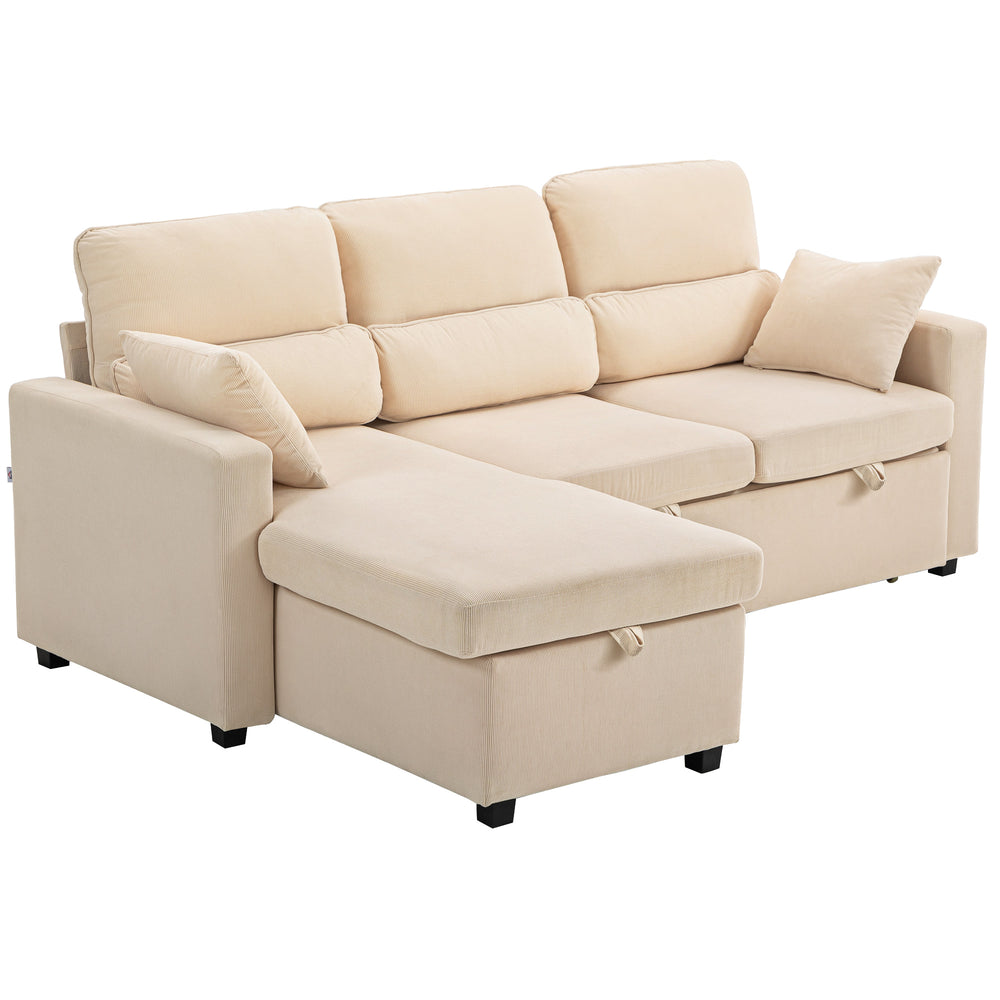 Schlafsofa L-Form mit Bettfunktion und Stauraum beige