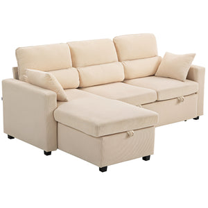 Schlafsofa L-Form mit Bettfunktion und Stauraum beige
