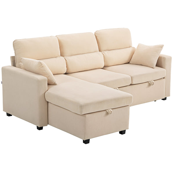 Schlafsofa L-Form mit Bettfunktion und Stauraum beige